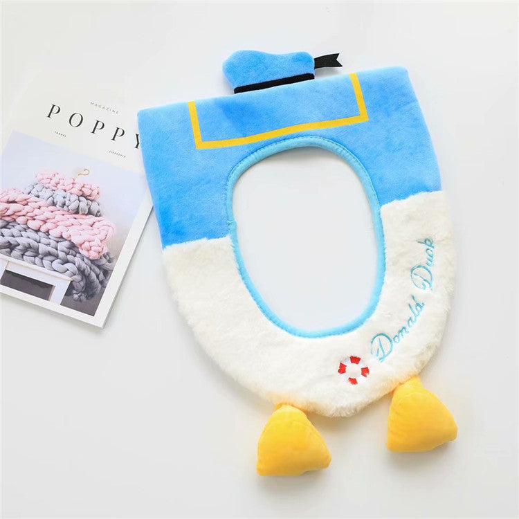 Cartoon Donald Duck Autumn and Winter Thickened Velcro Non-slip Plush Toilet Cover Cushion Cover Toilet Ferrule Soft Cushion
