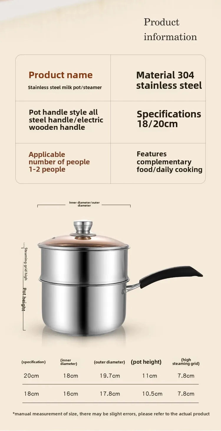 Stainless steel thickened household amphora soup pot, single-handle milk pot, small cooking pot, steamed porridge noodles, apple pot, gas cooker