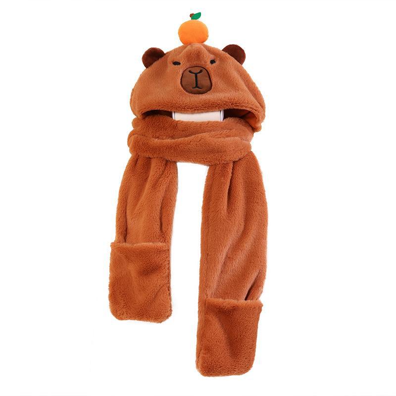 Capibala hat scarf winter gloves female rabbit ears winter scarf hooded three-piece set cute for kids