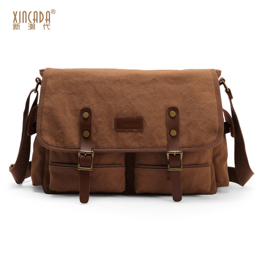 Trendy brand casual and versatile shoulder bag, retro trend, large-capacity textured canvas bag, high-end crossbody bag
