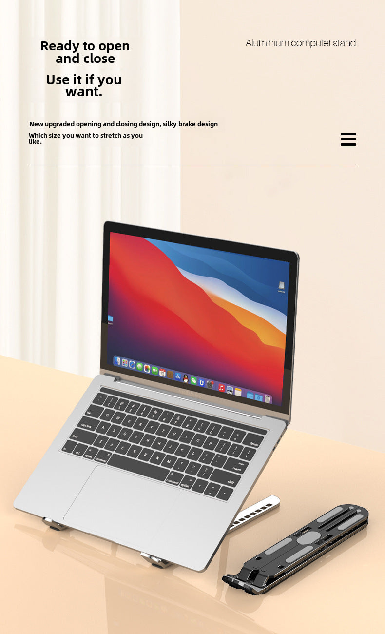 The new cross-border desktop laptop stand folds and dissipates heat dissipation with ten levels of adjustment aluminum alloy laptop stand