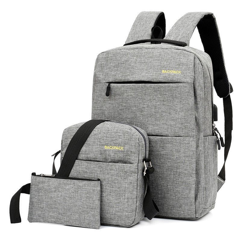 Factory wholesale backpack 2024 men's business casual commuter computer bag three-piece set of middle school students school bag backpack