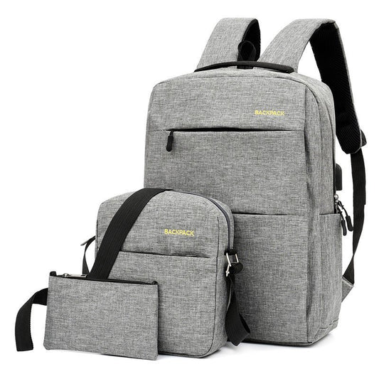 Factory wholesale backpack 2024 men's business casual commuter computer bag three-piece set of middle school students school bag backpack