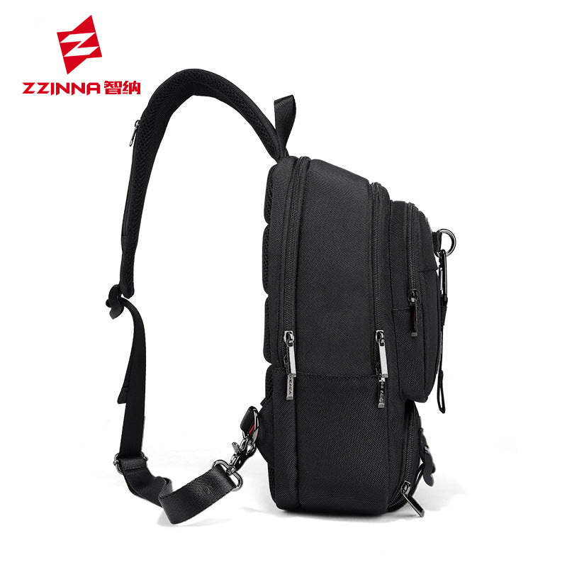 China Men's Sports Small Chest Bag, Carabiner, Oxford Crossbody Bag, Outdoor Business Trip, Multi-compartment Shoulder Bag
