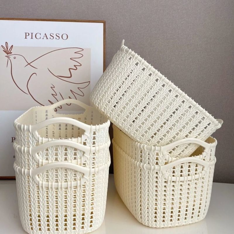 Cross-border imitation rattan tabletop storage basket, plastic storage basket, kitchen basket, snack storage box, bathroom bath storage box