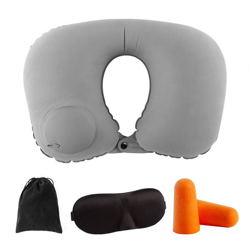 Car neck pillow lumbar support set, neck support pillow for tourist car, lumbar pad, press inflatable flocking U-shaped pillow, car headrest