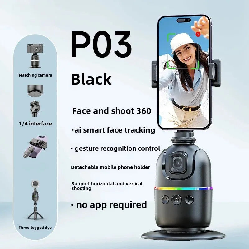 The new mobile phone follow-up gimbal P02 desktop Douyin live panoramic follow-up bracket AI face recognition 360°
