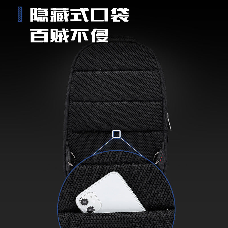 China Men's Sports Small Chest Bag, Carabiner, Oxford Crossbody Bag, Outdoor Business Trip, Multi-compartment Shoulder Bag