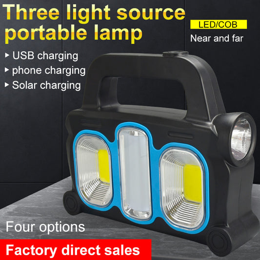 Solar Flashlight COB Portable Hand Carry Work Light USB Emergency Charging Outdoor Camping Bright Light Searchlight