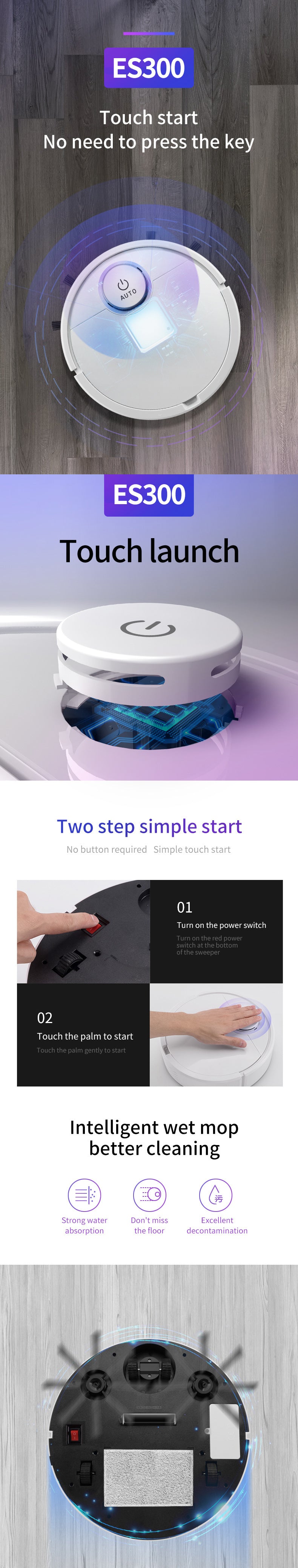 Ailanshi ES300 touch automatic sweeping robot household cleaning machine smart vacuum cleaner 3-in-1 gift