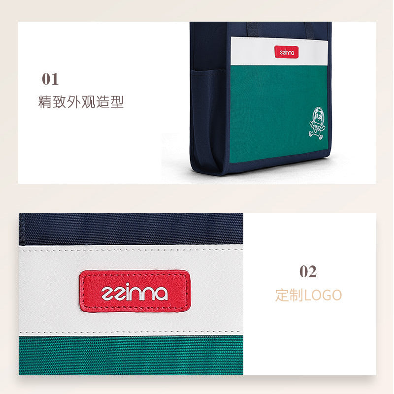 ZZINNA Kids Elementary School Student Tutoring School Bag Cartoon Cute Girl Canvas Handbag Light Tuition Bag Wholesale