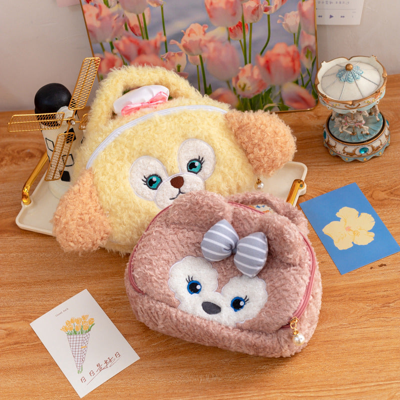 Soft cute chef dog plush makeup bag, large capacity, super cute girl's heart, plush storage bag, travel handbag