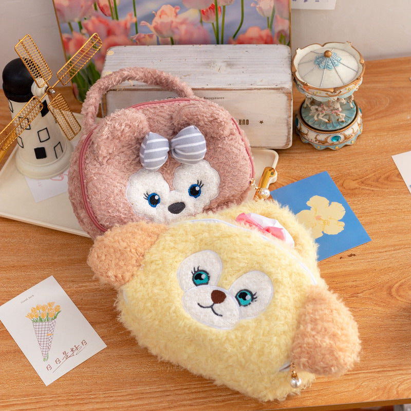 Soft cute chef dog plush makeup bag, large capacity, super cute girl's heart, plush storage bag, travel handbag