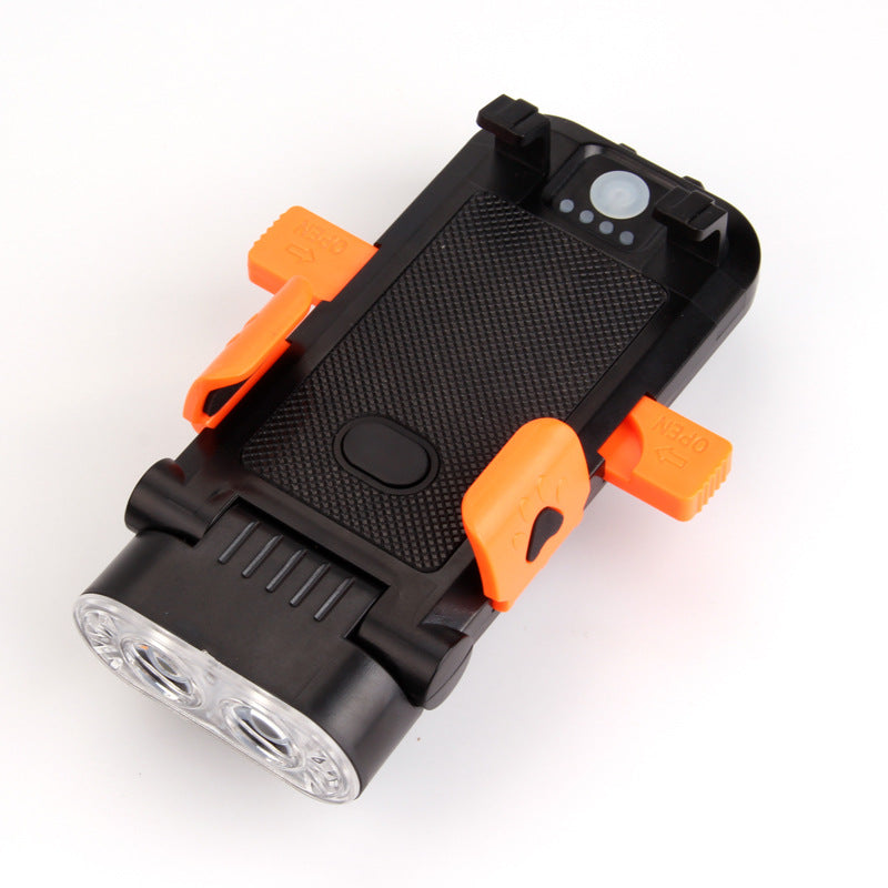 Bicycle mobile phone holder front light USB power bank with mobile phone holder bicycle horn light safety warning light