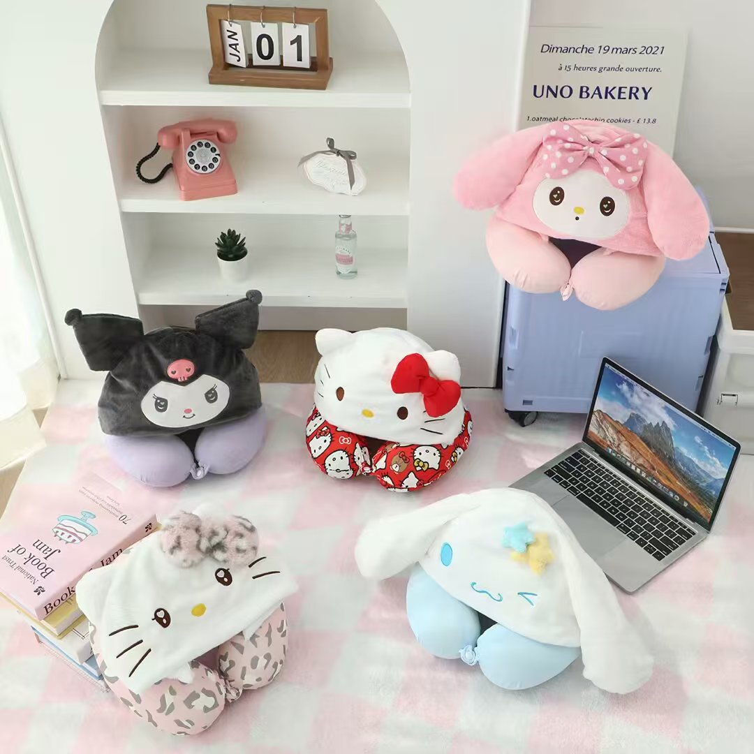 New summer cartoon ice silk memory foam U-shaped pillow cute kulomi cinnamon dog office nap pillow can be wholesale
