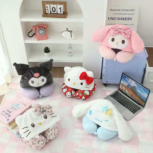 New summer cartoon ice silk memory foam U-shaped pillow cute kulomi cinnamon dog office nap pillow can be wholesale