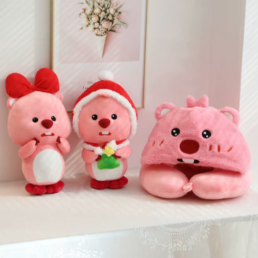 New Cute Christmas Little Beaver Doll Plush Toy Kids Gift U Pillow Doll Bow Doll
