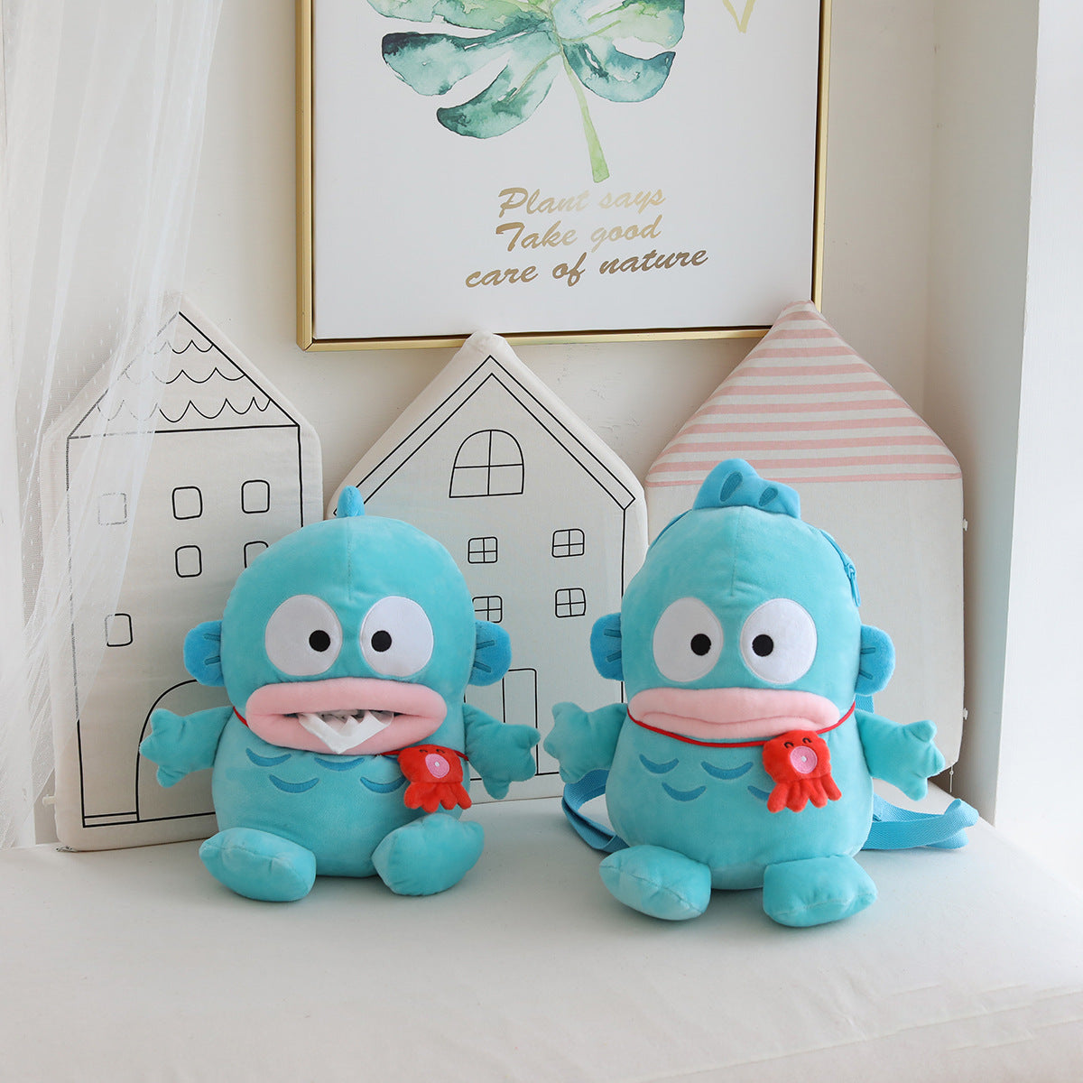 Creative Funny Blue Water Monster Plush Toy Wholesale Little Fish Hunton Backpack Kids Outdoor Play Backpack