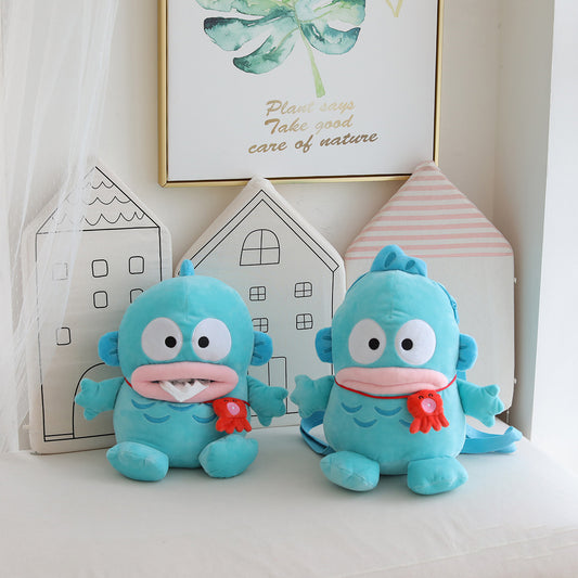 Creative Funny Blue Water Monster Plush Toy Wholesale Little Fish Hunton Backpack Kids Outdoor Play Backpack