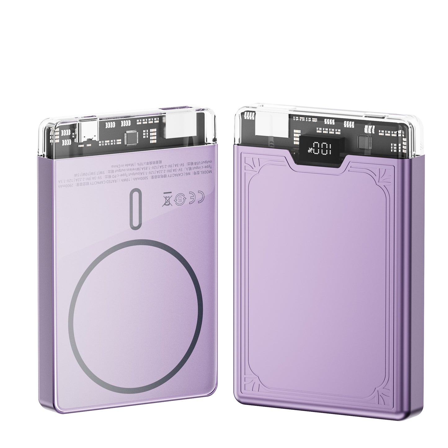 Magnetic wireless power bank, large-capacity digital display mobile power supply, multi-functional, compact and portable, two-in-one two-way fast charging