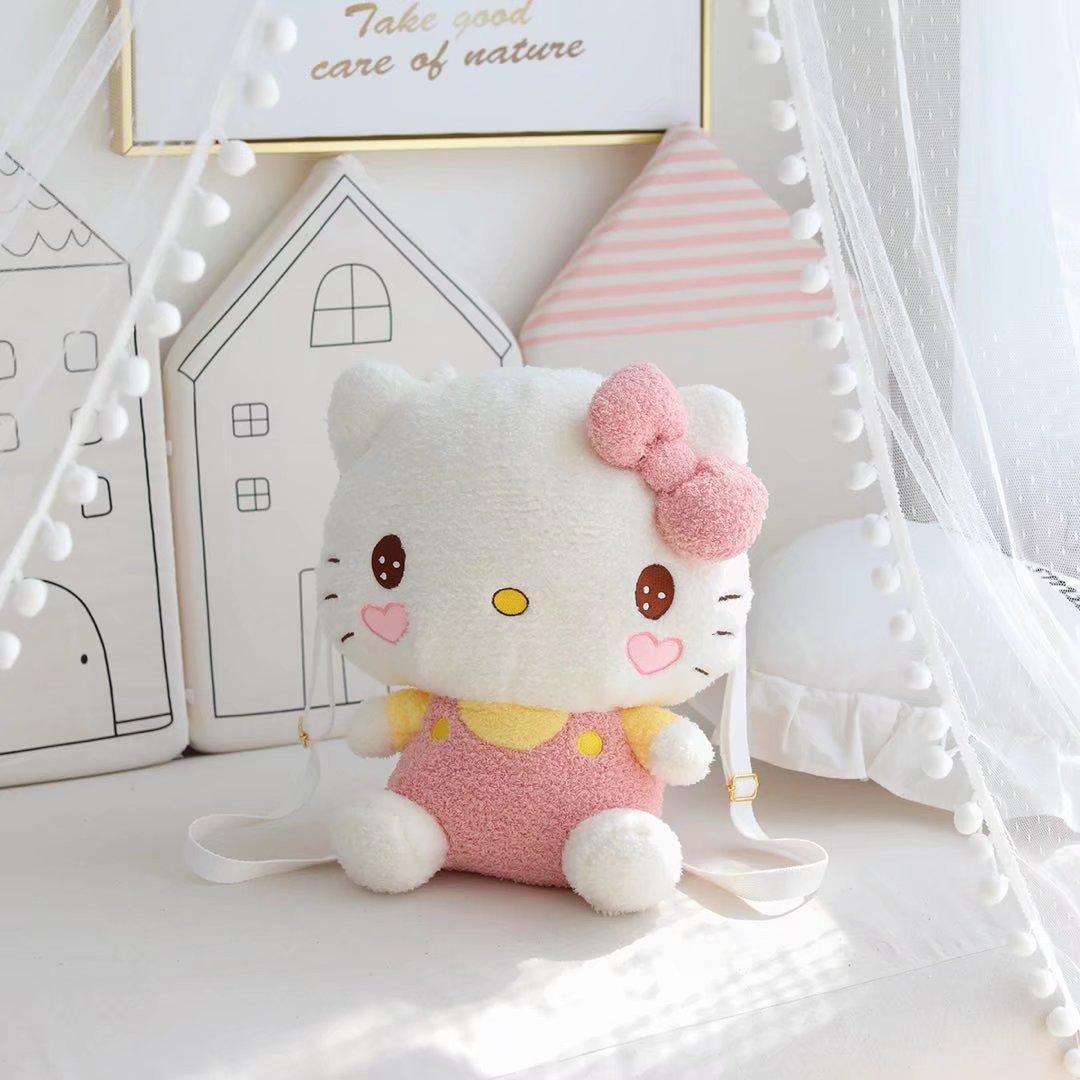 Cartoon kitty cat backpack wholesale kids out play light small backpack soft girl plush crossbody bag