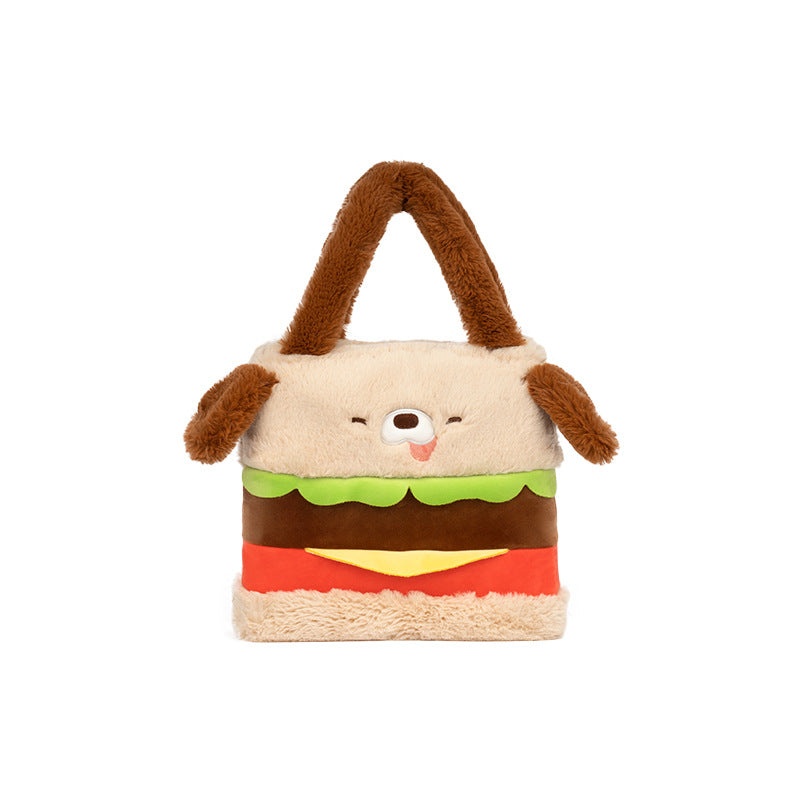 Cartoon cute hamburger dog shape handbag, girls' commuting large capacity storage bag, shopping handbag
