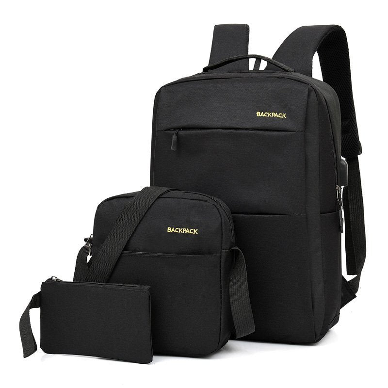 Factory wholesale backpack 2024 men's business casual commuter computer bag three-piece set of middle school students school bag backpack
