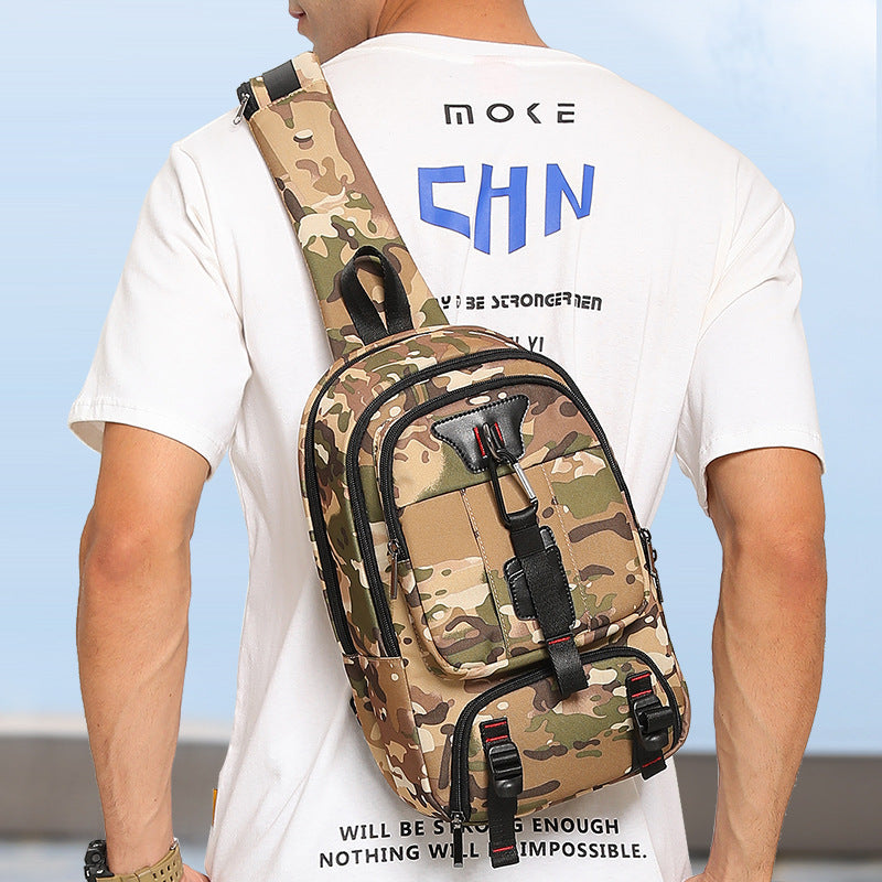 China Men's Sports Small Chest Bag, Carabiner, Oxford Crossbody Bag, Outdoor Business Trip, Multi-compartment Shoulder Bag