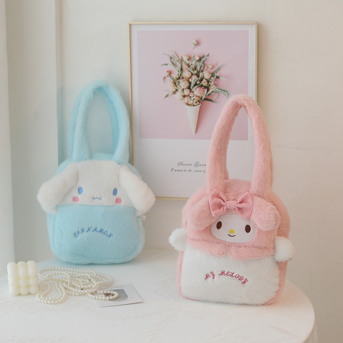 Cartoon Melody plush handbag wholesale children's outing handbag outing handbag picnic soft girl shoulder bag