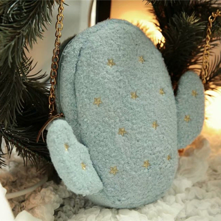 Little Fairy Soft Cute Cactus Pearl Chain Bag Crossbody Bag Girl Coin Purse Plush Mobile Phone Bag Girl Bag Bag