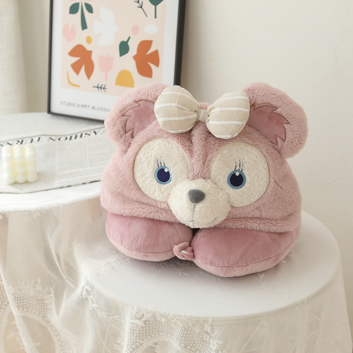 Cute Star Delu Doll Hooded U-Shaped Pillow Wholesale Office Nap Warm Neck Protector Car Sleeping Pillow Artifact