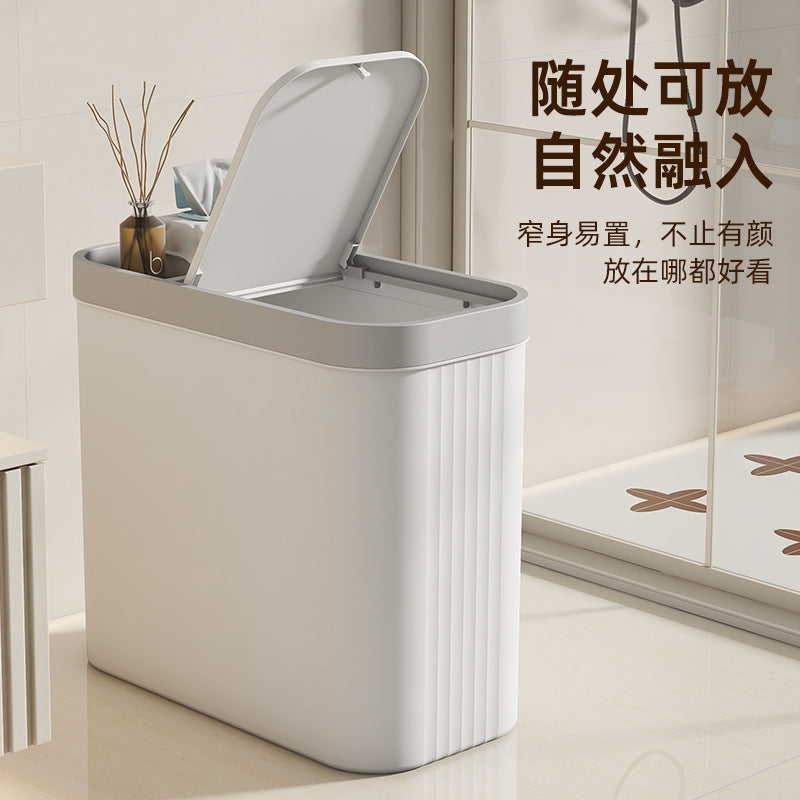 Trash can, household luxury seal, large oval press elastic lid, toilet slit trash can