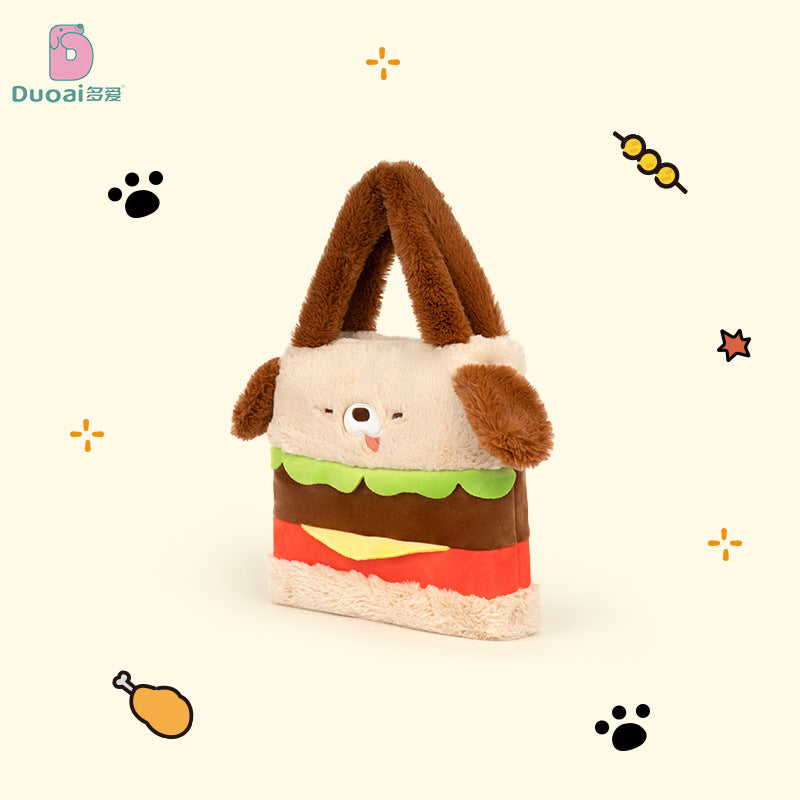 Cartoon cute hamburger dog shape handbag, girls' commuting large capacity storage bag, shopping handbag