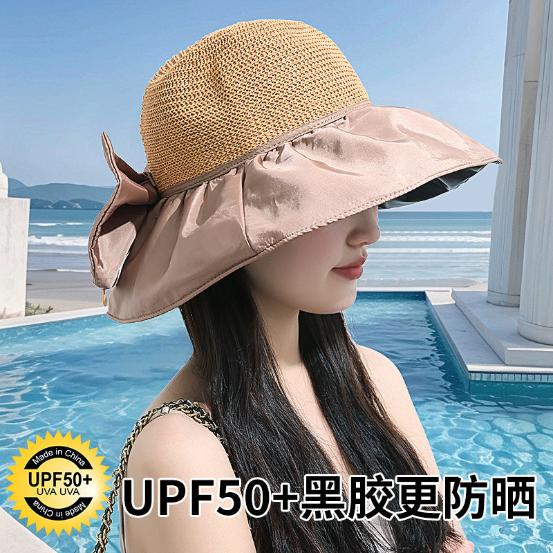 Sun Hat Women's UV Protection Sun Hat Foldable Vinyl Bucket Hat Cover Face Seaside Large Brim Sunshade Hat