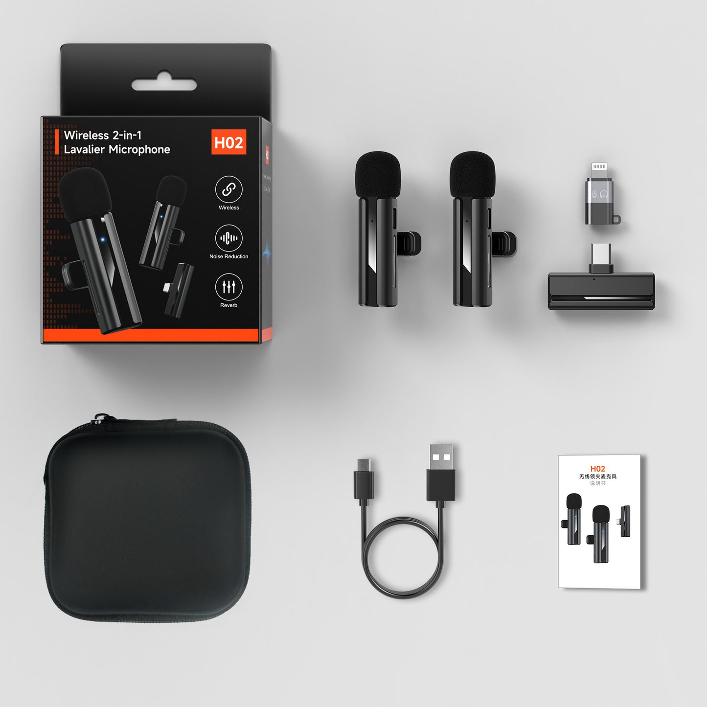 Wireless lavalier microphone radio microphone H02 one-to-two noise reduction mobile phone live anchor special recording equipment