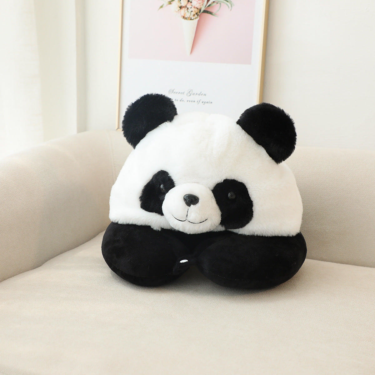 New cartoon panda neck pillow, U-shaped pillow, office nap artifact, travel plane, portable U-pillow, neck pillow, hooded