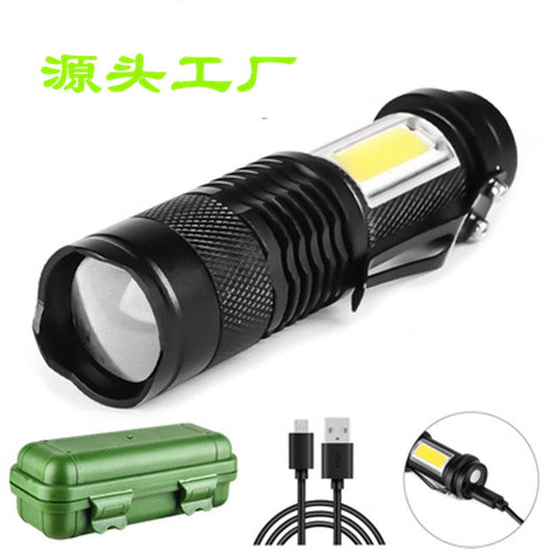 LED strong photolight USB rechargeable mini portable super bright pocket small household long beam outdoor lighting small flashlight