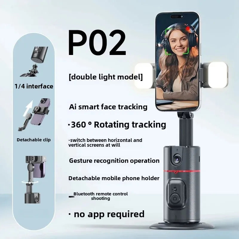 The new mobile phone follow-up gimbal P02 desktop Douyin live panoramic follow-up bracket AI face recognition 360°