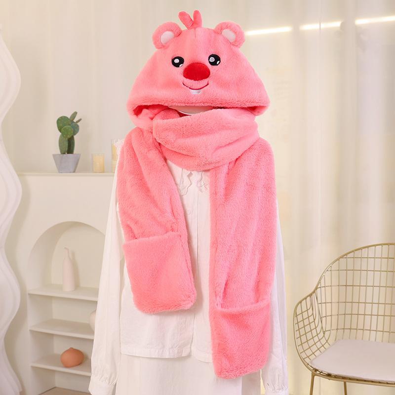 Capibala hat scarf winter gloves female rabbit ears winter scarf hooded three-piece set cute for kids
