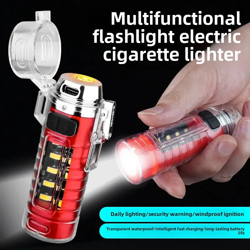 New Heating Wire Lighter Outdoor Adventure Multifunctional Electronic Cigarette Lighter Waterproof and Windproof Double Arc Flashlight