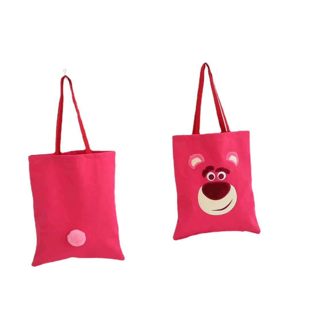 Cute cartoon large capacity lunch box bag office worker hand lunch box strawberry bear canvas bag tote bag lunch box bag