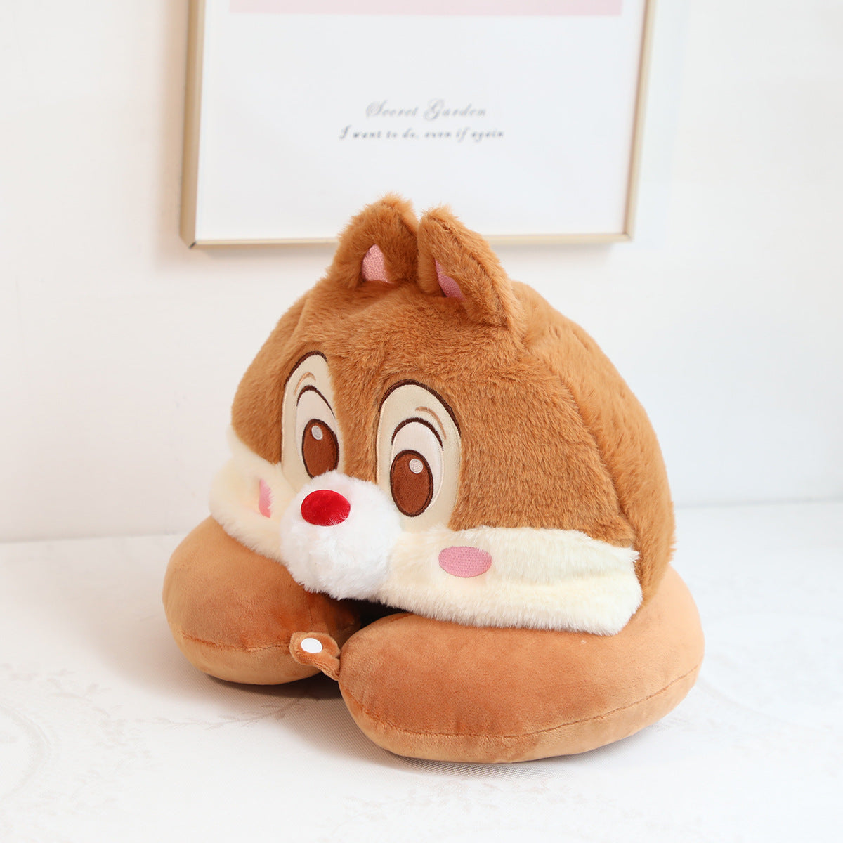 Cute cartoon chipmunk plush hooded u-shaped neck guard pillow nap pillow travel plane with hat u-pillow wholesale