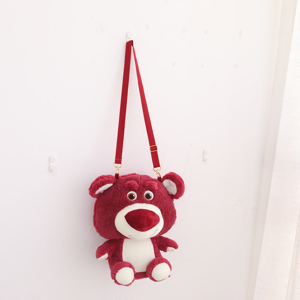 Cartoon soft cute strawberry bear doll backpack light for going out to play small shoulder bag girl's heart children's plush backpack