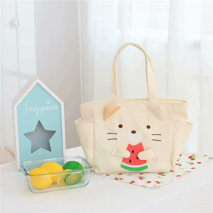 Cute corner creature cat lunch box bag bento bag play outing handbag student to work with rice canvas bag