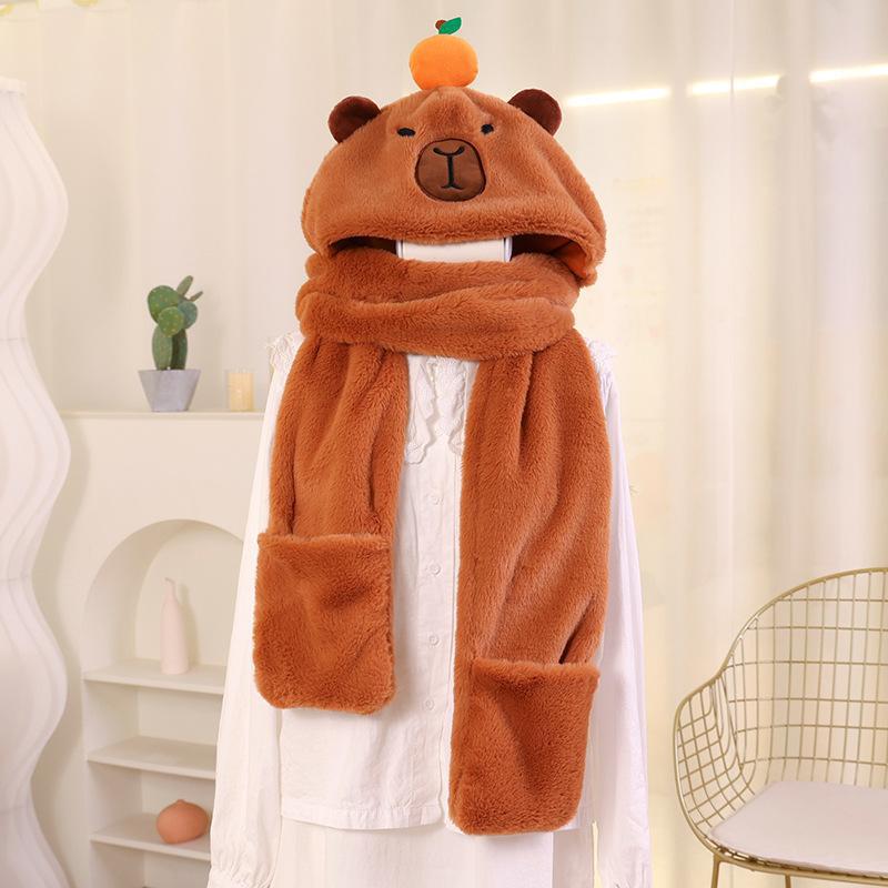 Capibala hat scarf winter gloves female rabbit ears winter scarf hooded three-piece set cute for kids