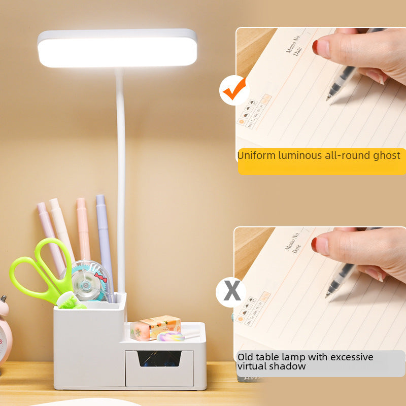 Table lamp, gift pen holder, eye protection, charging, LED night light, student dormitory, bedside reading lamp, storage drawer, table lamp