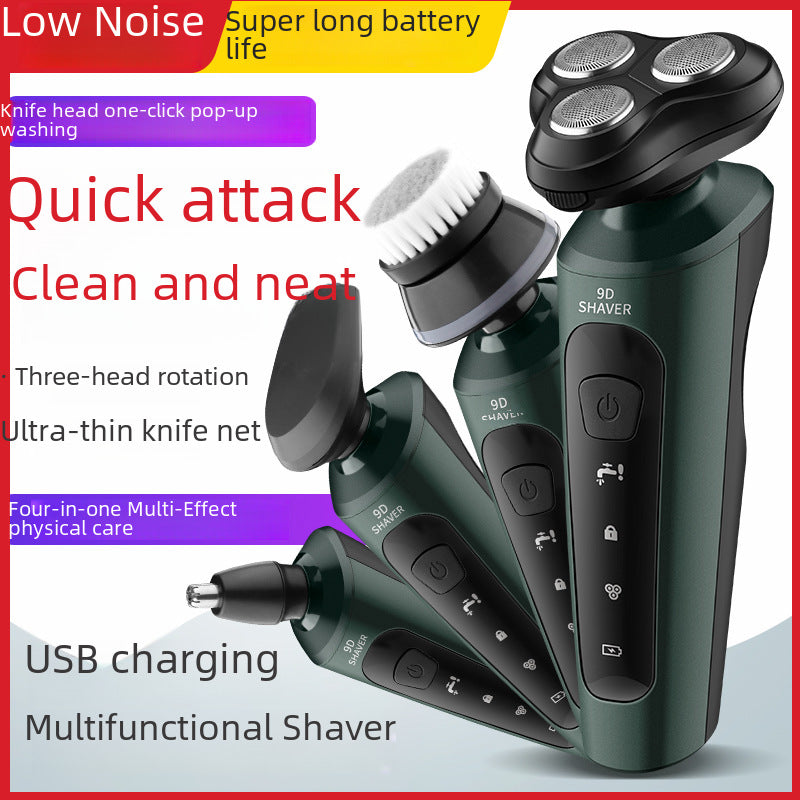9D Electric Shaver for Men - Waterproof Rechargeable Razor with Multi-Functional Beard Trimmer