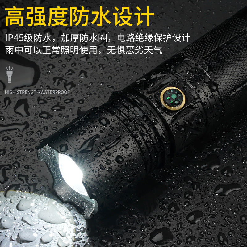 Outdoor adventure strong light flashlight Portable intelligent electric display zoom white laser tele light aluminum alloy waterproof lamp