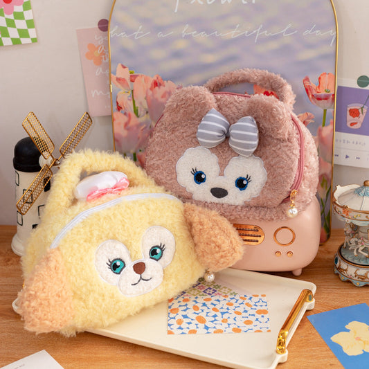 Soft cute chef dog plush makeup bag, large capacity, super cute girl's heart, plush storage bag, travel handbag