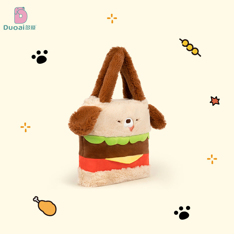 Cartoon cute hamburger dog shape handbag, girls' commuting large capacity storage bag, shopping handbag